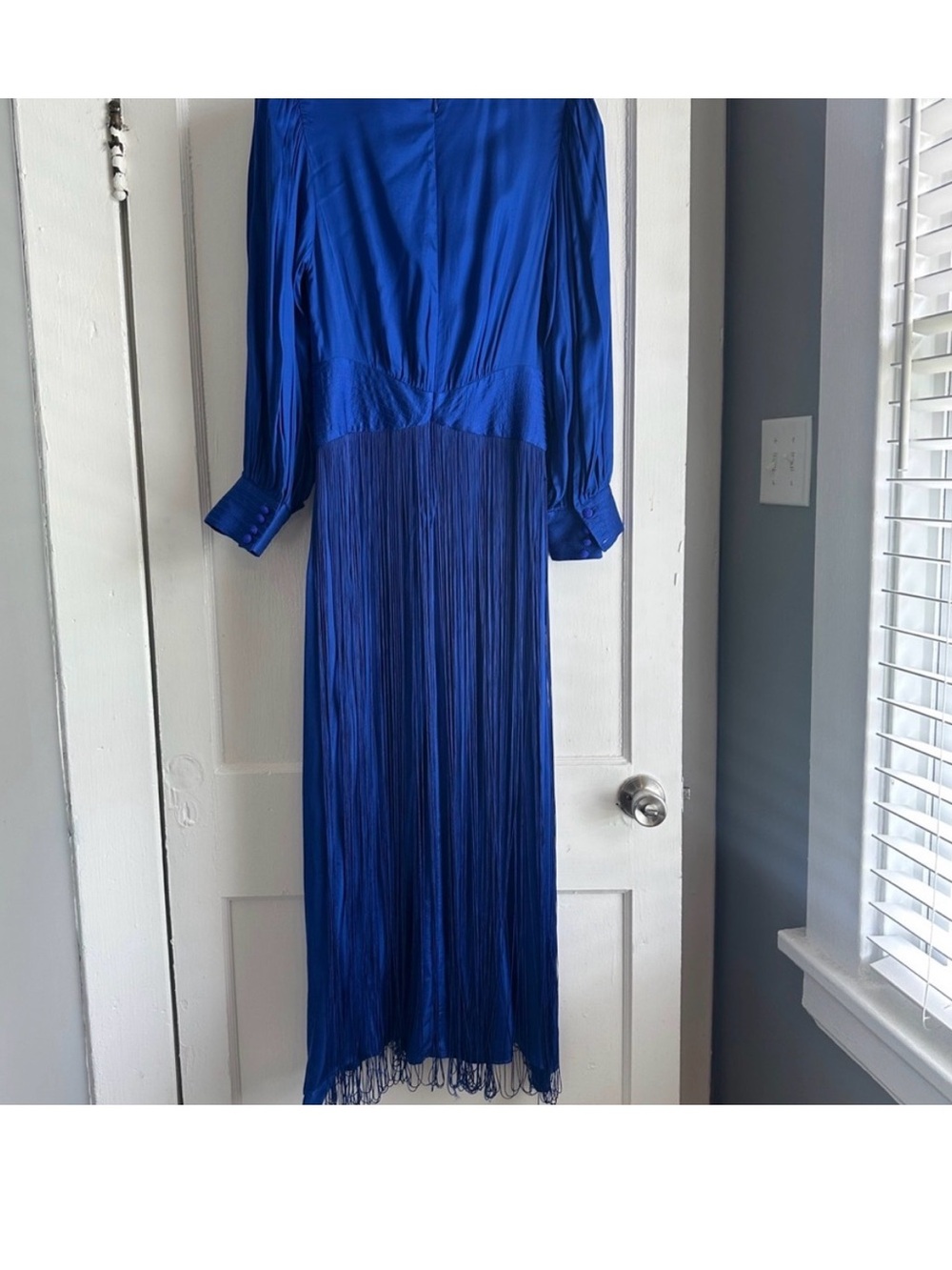NWT FARM Rio Electric Blue V-Neck Pleated Maxi Dress L no tangles! - Picture 2 of 4